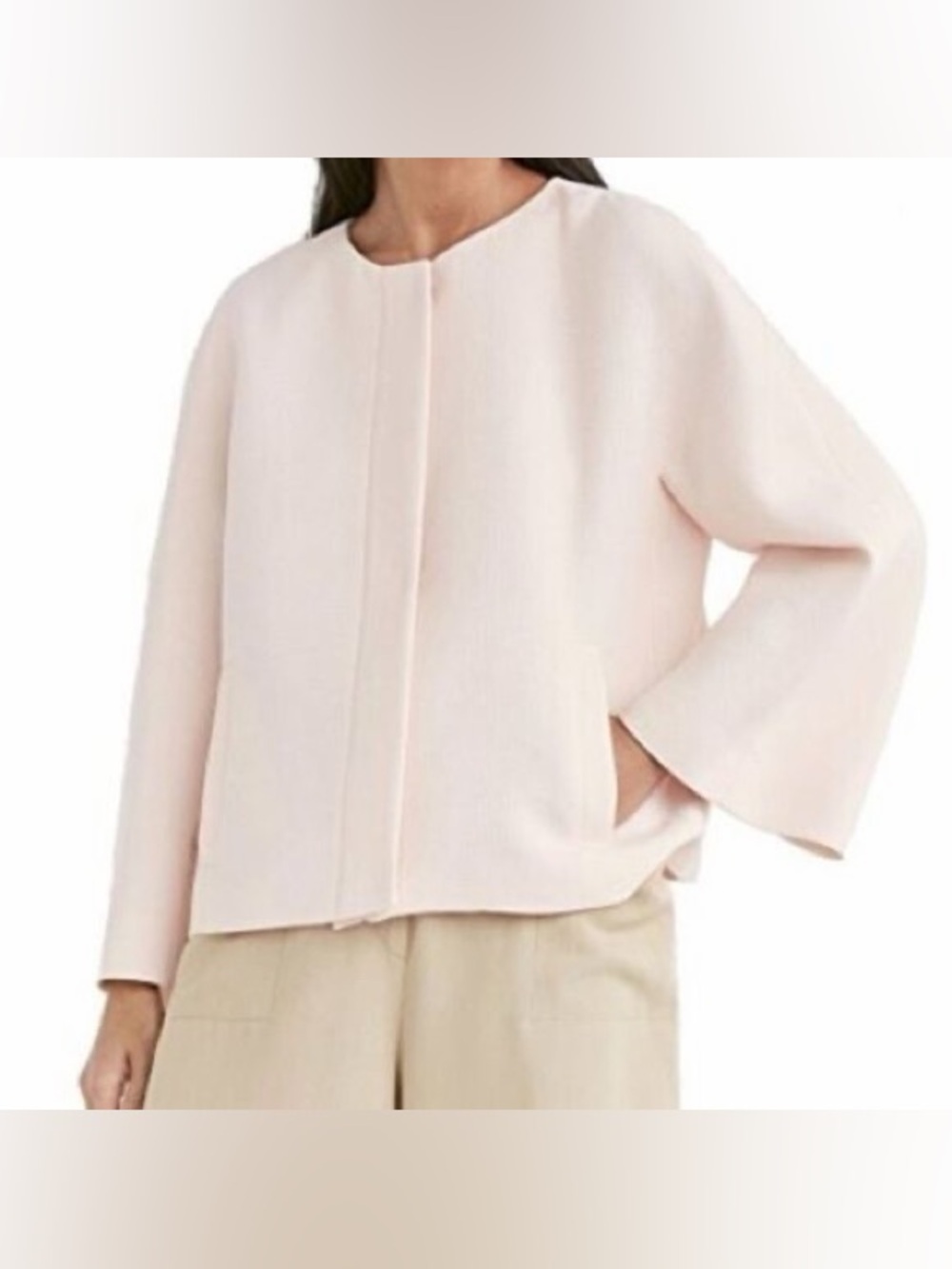 Massimo Dutti Pale Pink Collarless Boxy Jacket